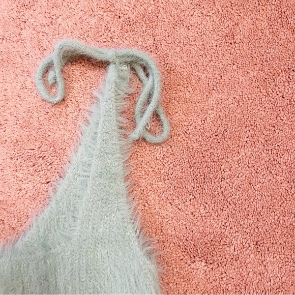 Zara Seafoam Mint Green Fuzzy Tie-Shoulder Crop Top Bralette. Size Small. - Picture 11 of 14